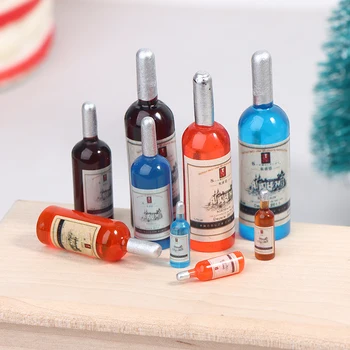1/12 Miniatiūriniai Lėlių Priedai Mini Vyno Butelis Rinkinys Su Langelyje Modeliavimas Gėrimų Modelis Žaislai Doll House Dekoro 3Pcs