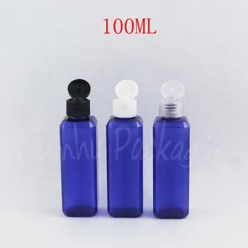 100ML Mėlynos spalvos Plastiko Butelis Flip Top Cap , 100CC Losjonas / Tonerio Kelionės Pakuotė Butelis , Tuščias Kosmetikos Dėžutę ( 50 VNT/Lot )