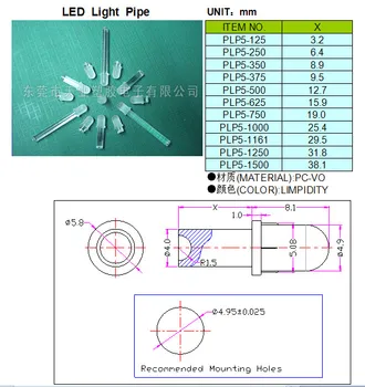 100PC 3.2 MM-38.1 MM ŠVIESOS VAMZDIS, 5MM Apvalios galvos Led Diodų LED lempa Umbra pakeisti PLP5 Nuotrauka 2