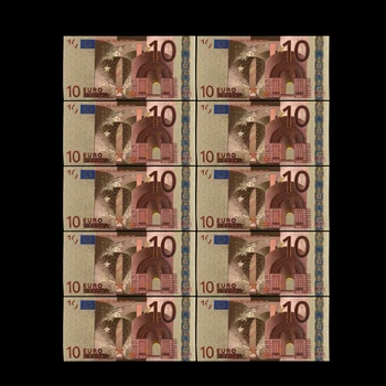 10vnt 10 EUR Aukso Banknotų 24K Aukso Netikrą Popierinių Pinigų Kolekcija Eurų Banknotų Rinkiniai Sąskaitas ES Dovanų Kolekcija