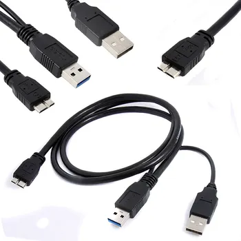 1pc HDD, USB Kabelis, 50cm Black HDD USB 3.0 Male Micro B Y Cable For Mobile Kietasis Diskas
