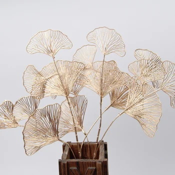 1PCS Imitacija augalai Aukso dekoratyviniais gėlių ginkmedžių lapų plastiko lapų medienos festivalis apdailos Vestuvių namų puošybai