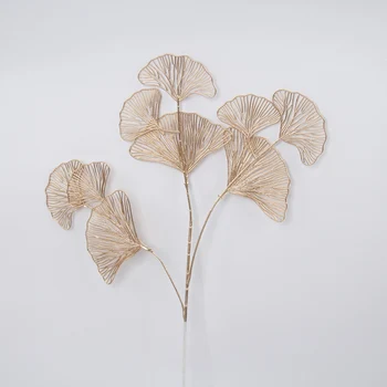 1PCS Imitacija augalai Aukso dekoratyviniais gėlių ginkmedžių lapų plastiko lapų medienos festivalis apdailos Vestuvių namų puošybai Nuotrauka 2