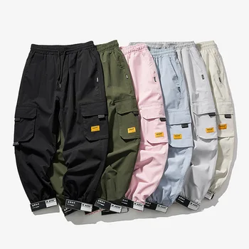 2021 Naujas Hip-Hop Poilsiu Krovinių Kelnės Vyrų Haremas Kelnės Multi-Pocket Juostelės Vyras Sweatpants Streetwear Laisvalaikio Vyriškos Kelnės, S-5XL