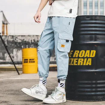 2021 Naujas Hip-Hop Poilsiu Krovinių Kelnės Vyrų Haremas Kelnės Multi-Pocket Juostelės Vyras Sweatpants Streetwear Laisvalaikio Vyriškos Kelnės, S-5XL Nuotrauka 2