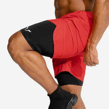 2021 Vasaros nauji vyriški sportiniai šortai 2 in 1 saugos kišenėje veikia šortai vyrų dvigubo sluoksnio kvėpuojanti fitneso mokymo kelnės vyrams Nuotrauka 2