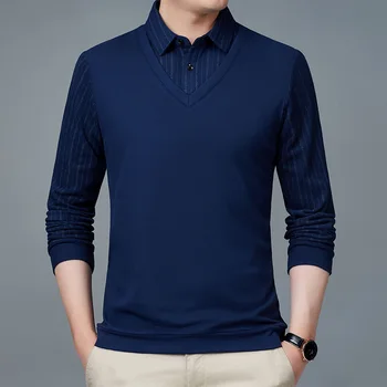2022 m. Pavasarį Naujas Vyrų Netikrą Dviejų dalių Markės Trikotažas Rudenį Verslo Atsitiktinis Laisvas Megztinis Vyrų Aukštos Kokybės Long Sleeve T-shirt