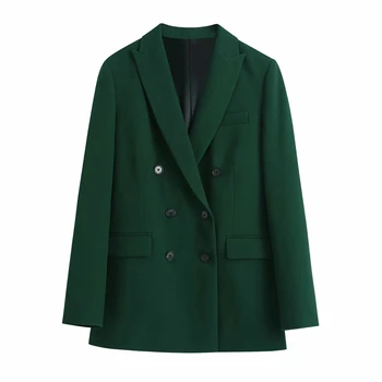 2022 Moterų Mados dvieiliai Prarasti Žalias Švarkas Office Lady ilgomis Rankovėmis laisvalaikio kostiumas striukė Elegantiškas Outwear Prašmatnus Viršūnės Nuotrauka 2