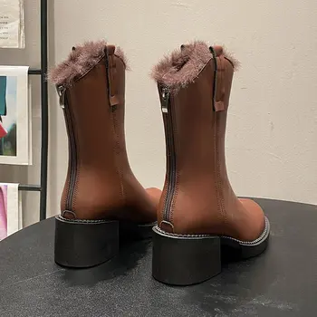 2023 madingi moteriški odiniai batai, nauji užtrauktuku aikštėje kulno batai, storu sniego batai, šiltas, trumpas Nuotrauka 2