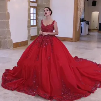 2023Red Rankovių Sexy Nėrinių Vestuvių Suknelė Dubajus High-end Duobute Perlai Nuotakos Suknelė pagal Užsakymą
