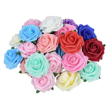 20pcs 7cm Putų Rožių Gėlių Galvą su Žalia Lapų Spalvos Dirbtinės Gėlės, Vestuvių Dekoravimas 