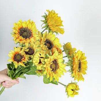3 vadovo Didelis Gėlių Galvos Dirbtinis Saulėgrąžų Modeliavimas Sun Flower Gerbera Daisy Namų Kambarį Šalies Apdaila