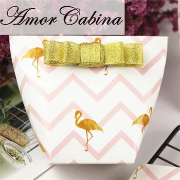 30pcs Pink flamingo saldainių dėžutė vestuvių dovanų maišelis dėžutėje sausainiai gimtadienio, vestuvių dovana siųsti svečiai, šalies prekių Nuotrauka 2