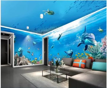 3d kambario tapetai pasirinktinius nuotraukų Povandeninio Pasaulio Delfinų Tema Erdvės, Visos namo sienos 3d sienų freskomis tapetai, sienų ir 3 d Nuotrauka 2