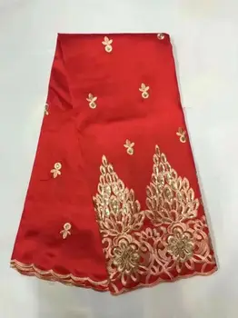 5 Metrų/vnt Graži raudona George nėrinių audinys su aukso blizgučiai gėlių dizainas afrikos medvilnės audinio drabužius JG23-6