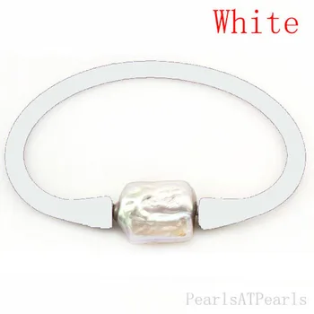 8 colių, 10-16mm Viena AA Gamtos Baroko Perlų Balta Elastinga Guma, Silikoninė Apyrankė