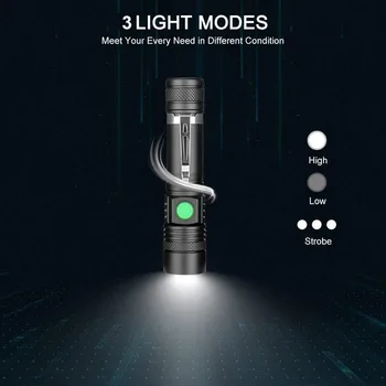 8000LM LED taktinis žibintuvėlis Super ryškus žibintuvėlis, žibintų T6 LED žibintuvėlis su clip IPX6 vandeniui 3 rūšių stovyklavimo žibintas Nuotrauka 2