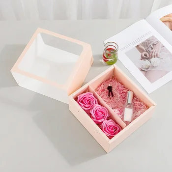 Aikštėje Pull-out Popieriaus Dėžutėje Su Rankena Gėlių Pakavimo Dėžutė Skaidri, Aiški Lange Gėlių Lange Rankinės