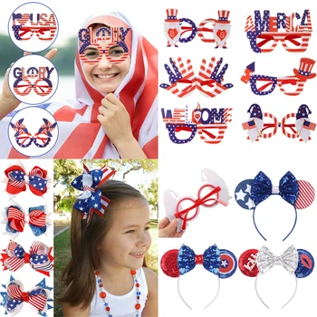 Amerikos Nepriklausomybės Diena Dress up Priedai Juokingi Vaikai Akinius Rėmo Mergaičių Mados Staigius Vaikų Šalis Lankelis galvos Apdangalai