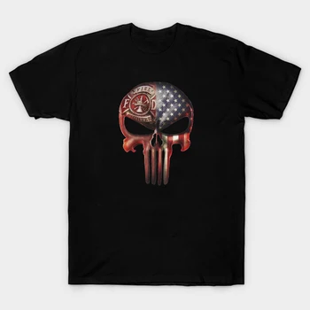 Amerikos Vėliavos Kaukolė Priešgaisrinės apsaugos Departamento Skydo formos Emblema Ugniagesiai T-Shirt. Vasaros Medvilnės Trumpomis Rankovėmis O-Neck T Shirt Mens Naujas