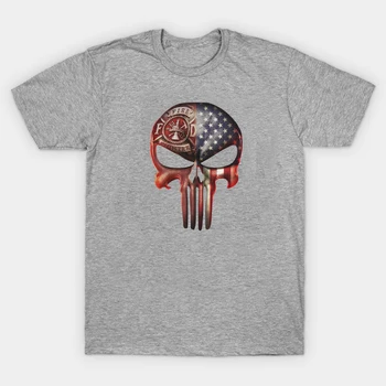 Amerikos Vėliavos Kaukolė Priešgaisrinės apsaugos Departamento Skydo formos Emblema Ugniagesiai T-Shirt. Vasaros Medvilnės Trumpomis Rankovėmis O-Neck T Shirt Mens Naujas Nuotrauka 2