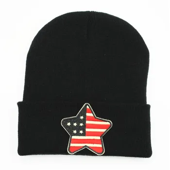 Amerikos vėliavos žvaigždžių siuvinėjimo Tirštėti megzti skrybėlę žiemą šiltą kepurę Skullies bžūp beanie skrybėlių už vaikas vyrų, moterų 61 Nuotrauka 2