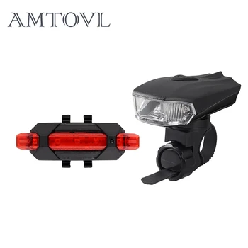 AMTOVL Vandeniui MTB USB Įkrovimo Dviračio Šviesos Dviračių Priekio Atgal užpakalinis žibintas Galinis Dviračių Saugos Įspėjimas Šviesos Lempos Žibintuvėlis