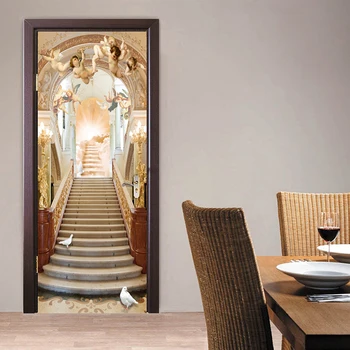 Angel Laiptai Europos Stiliaus Kambarį 3D Durų Lipdukas, Sienos Tapetai, Freskos Vandeniui PVC lipnios Durų Lipdukai Tapyba
