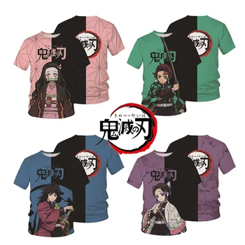 Anime Demon Slayer Kimetsu Nr. Yaiba Marškinėliai Cosplay Moterų Kamado Tanjirou Nezuko Juokinga trumpomis Rankovėmis T-shirt