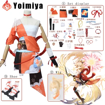 Anime Žaidimas Genshin Poveikio Modeliavimas Galvos Yoimiya Cosplay Perukas Batai, Pilnas Komplektas Cosplay Kostiumu Mergina Helovinas Šalis Moterų Mergina