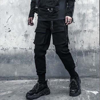 AOGZ Vyrų Krovinių Kelnės Atsitiktinis Palaidų Užtrauktukas Kišenės Poilsiu Kelnes Hip-Hop Kelnės Kelnės Harajuku Streetwear Techwear Kelnės Juoda
