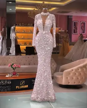 Arabų Dubajus V Kaklo Undinė Vakaro Suknelės Sparkle Blizgančiais Lentjuostės Suknelė Moterims Vestuvių Svečias Šalis Oficialus Chalatai