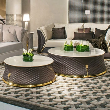 Arbatos stalo paprastas šviesos prabanga kambarį modelis kambario, nestandartiniai baldai Honkongo stiliaus marmuro apvalus kavos staliukas Nuotrauka 2
