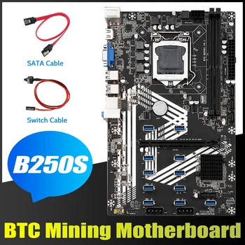 B250S Kasybos Plokštė+Switch Kabelis+SATA Kabelis LGA1151 11XUSB3.0+1XPCIE 16X Lizdas DDR4 Už ETH Miner Plokštė