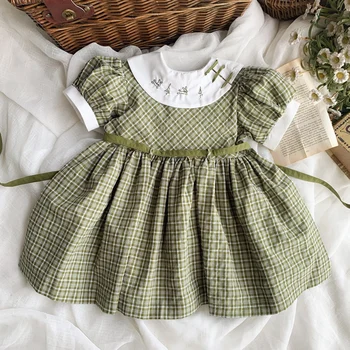 Baby girl vasaros derliaus ispanijos pledas princesė dress vaikai sluoksniuotos rankovėmis išsiuvinėti mielas medvilnės suknelė Nuotrauka 2