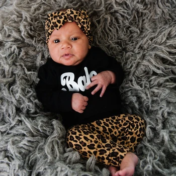 Bamblys Baby Girl Rudenį Drabužių Rinkinys Ilgomis Rankovėmis Kūdikiams Susagstomi Megztiniai Megztinis Hoodie Marškinėliai+Leopard Kelnes OutfitsKids Drabužiai