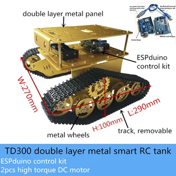 Belaidžio ESPduino Kontrolės TD300 Dvigubo Sluoksnio Metalo Smart RC Robotas Bakas Važiuoklės Komplektas, 5kg Apkrovos Didelio Sukimo momento DC Motor 