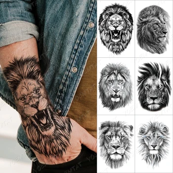 Black Lion Vilkas Gyvūnų Vandeniui Laikinos Tatuiruotės Lipdukas Seksualus Vertus Flash Perdavimo Tato Body Art 3D Netikrą Tatuiruotę, Vyrams, Moterims
