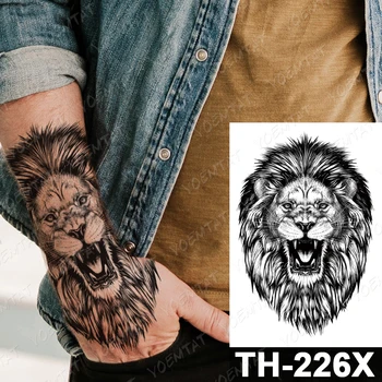 Black Lion Vilkas Gyvūnų Vandeniui Laikinos Tatuiruotės Lipdukas Seksualus Vertus Flash Perdavimo Tato Body Art 3D Netikrą Tatuiruotę, Vyrams, Moterims Nuotrauka 2