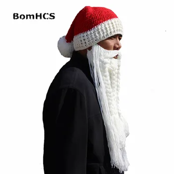BomHCS Juokingas Kalėdų Senelio Skrybėlė ir Didelis Barzda 100% Rankų darbo Žiemą Megzti Beanie Kepurė Cool Kalėdų Dovana