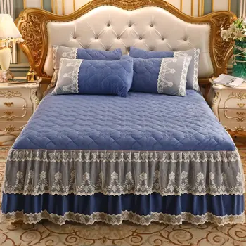 Crystal aksomo paminkštintas dygsniuotas lova sijonas Tirštėti šiltas nėrinių pusė paklodės Karalius ir Karalienė Dydžio lovatiesė Čiužinys Padengti