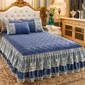 Crystal aksomo paminkštintas dygsniuotas lova sijonas Tirštėti šiltas nėrinių pusė paklodės Karalius ir Karalienė Dydžio lovatiesė Čiužinys Padengti Nuotrauka 2