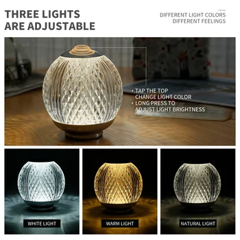 Crystal Ball Naktį Šviesos Diamond Stalo Lempa su sensoriniu Kontrolės 3 Besikeičiančių Spalvų LED Nakties Šviesos Akrilo Kristalų Naktiniai staleliai, Lempa Nuotrauka 2
