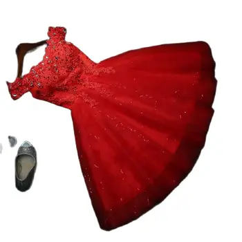 Crystal Skraiste Moterų Valtis Kaklo Balta Raudona Tiulio Trumpas Prom Dresses Lady Nėrinių Oficialią Chalatai Nuotaka Vestuves Suknelė Vestidos