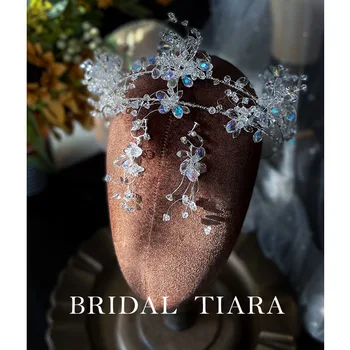 crystal zawalcowany plaukų hoopas auskarai kaspinai moterų nuotakos vestuvių šukuosena Mori serijos suknelė vestuvių plaukų aksesuarai