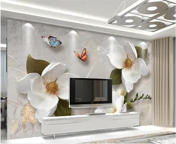 Custom 3D Sienų Freskomis Tapetai Europos Retro Stiliaus Gėlių Drugelis Darbalaukio Foną Kambarį, TV Foną, Sienos Freskos Nuotrauka 2