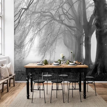 Custom 3D tapetai, freskos modernus minimalistinio nostalgiškas kaimo stiliaus didelis medis, miško freskos fone sienos Nuotrauka 2