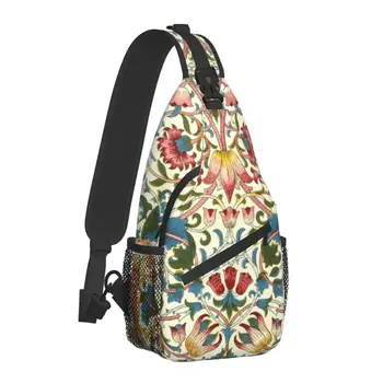 Custom William Morris Sling Bag Vyrų Mados Gėlių Tekstilės Modelio Pečių, Krūtinės Crossbody Kuprinė Kelionės Daypack Nuotrauka 2