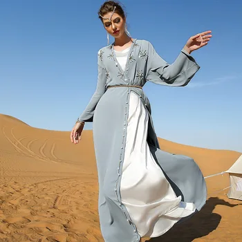 Diamond Ramadanas Atidaryti Abayas Moterų Maroko Islamo Musulmonų Arabų Kaftan Kimono Dubajus Eid Mubarakas Pakistano Suknelės Cardigan Nuotrauka 2