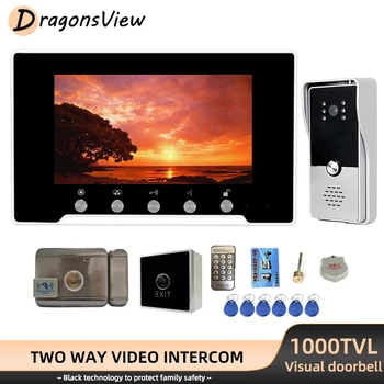 DragonsView Domofonas su Elektros Lock Unlock 1000TVL Lauko durų skambutį vaizdo Kameros, Namų Apsaugos Sistema, 7 Colių Vaizdo Duris Telefono